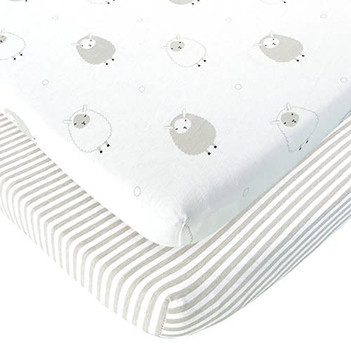 Travel Crib Fitted Sheets Compatible With Guava Lotus, Baby Bjorn, Dream on Me Travel Crib Light Playard – Fits Perfectly on 24 x 42” Mattress Without Bunching Up – Snuggly Soft Jersey Cotton – 2 Pack