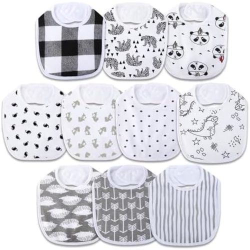 Hakochia Waterproof Baby Bibs Organic Cotton Super Soft and Absorbent With Adjustable Snap for Baby Boys and Girls