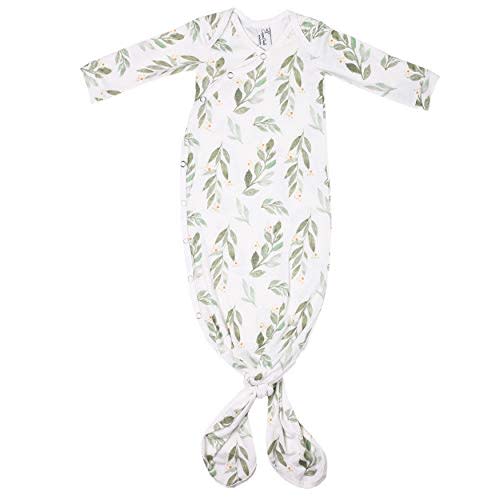 Copper Pearl Baby Gown - Knotted Newborn Sleepers for Baby Boy and Girl, Soft Stretchy Long Sleeve Infant Gowns with Bottom Tie and Hand Mittens, Perfect Hospital Coming Home Outfit (Fern)