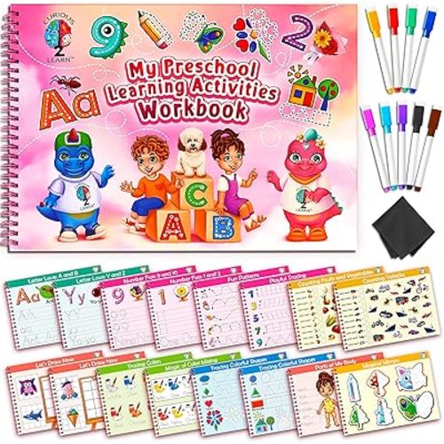 Curious 2 Learn Preschool Learning Activities -Tracing Books for Kids Ages 3-5 - Toddler Handwriting Practice - Letter Tracing for Kids Preschool Kindergarten Workbooks 3-4, 4-5 - Learning Toys