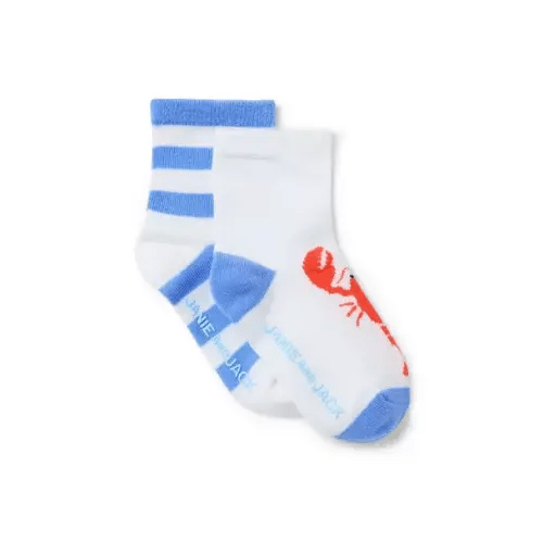 Baby White And Soft Blue Stripe Baby Lobster And Stripe Sock 2-Pack by Janie and Jack