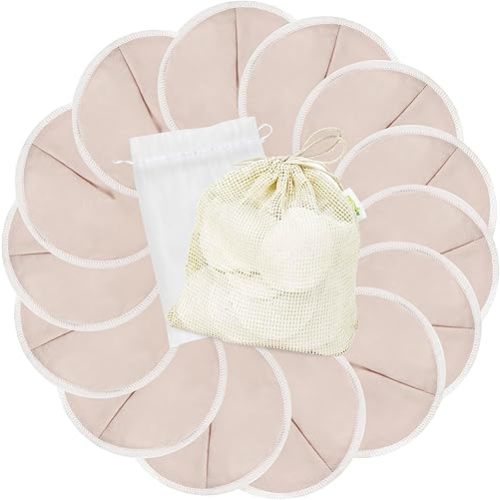 wegreeco Nursing Breast Pads (14 Pack) + Laundry Bag & Travel Storage Bag, 4.7 inch - Washable & Reusable Breastfeeding Nursing Pads (Rose Gold, Large, Contoured Shape)