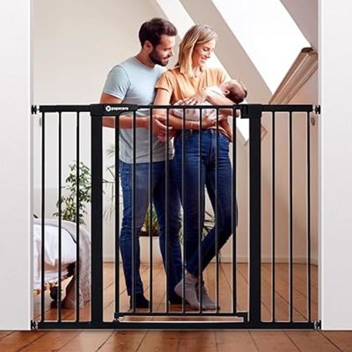36" Extra Tall Baby Gate for Stairs Doorways, Fits Openings of 29.5" to 48.8" Wide, Auto Close Extra Wide Baby and Pet Gate for Doorways and Stairways,Pressure Mounted Dog Gates, Black