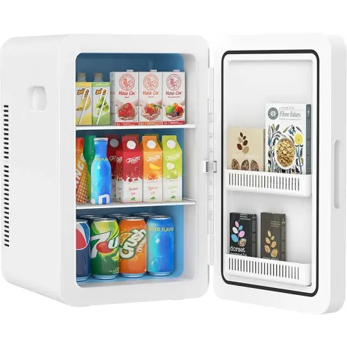 22L Mini Fridge for Bedroom, 30 Cans Portable Cooler & Warmer Compact Refrigerators with AC/DC Power for Skin Care, Beverage, Cosmetics, Food, Drinks, Office Desk Dorm Room, Chic White