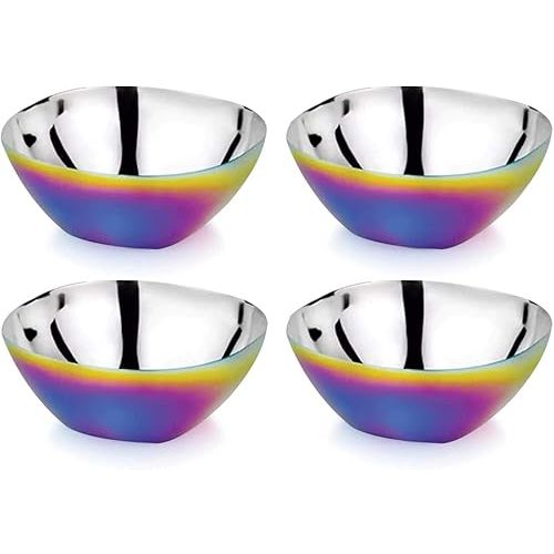 Ahimsa Stainless Steel Bowls for Kids, Durable Pediatrician Designed Toddler Snack Bowl, Premium Non Toxic Metal, Easy to Clean & Dishwasher Safe, Set of 4 Rainbow