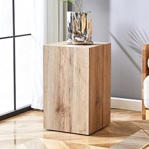 Wooden End Table Cube Side Imitation Marble Grain Coffee Modern Bedside Nightstand for Living Room, Office, Apartment - Fully Assembled