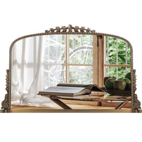 Angel Sar 36x23 Inch Vintage Baroque Arched Mirror, Traditional Ornate Antique Brass Wood Frame, for Entryway, Living Room, Hallway, Bathroom