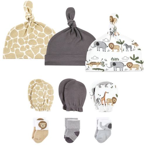 Hudson Baby Unisex Caps, Mittens and Socks Set, Safari, 0-6 Months