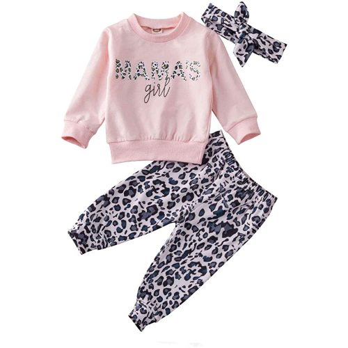 Madjtlqy Newborn Baby Girls Clothes Daddy Saying Top Printed T-Shirt Leopard Pants+Headband Sweatshirt Outfit Set