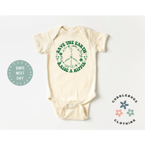 Save The Earth Raise A Hippie Baby Onesies® Bodysuit - Boho Hippie Earth Day Bodysuit - Baby Shower Gift  - New Baby - Natural Baby Bodysuit
