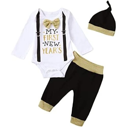 Baby Boy First New Year's Outfit Infant Gentleman Pant Clothing Set with Hat