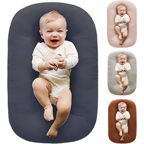 Vicorise Baby Lounger 0-24 Months 100% Cotton-Snuggle Cozy Me Lounger,Soft & Breathable Baby Lounger for Newborn Play Mat,Infant Babies Essentials Gifts,Gray(Lounger Cover Included)