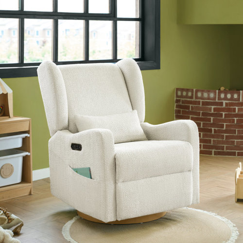 Ceandra 29.5"W Modern Nursery Swivel Glider Power Recliner with Built-In Nightlight
