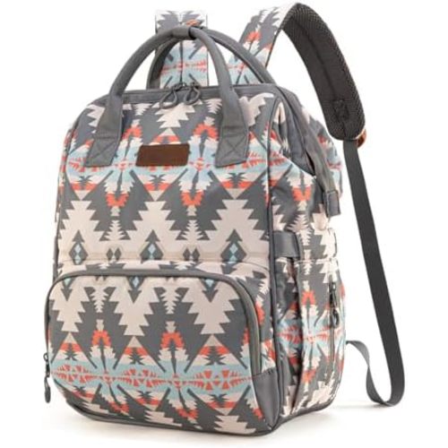 Montana West x Wrangler Diaper Bag Backpack Aztec Travel Backpack Purses Western Multi-Function Baby Bags for Mom with Waterproof Insulated Pockets WG2210-9110GY