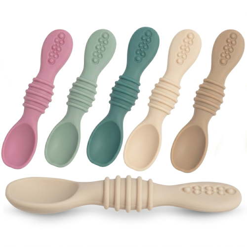 Sperric Baby Spoons Self Feeding Spoons - 6+ Months, Infant Spoons First Stage, Baby Led Weaning BPA Free Teething Spoons, Tan
