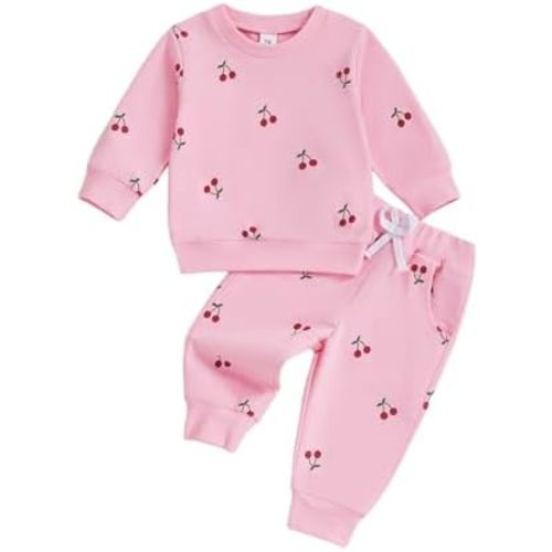 Fall Baby Girl Clothes Toddler Girl Outfit Cherry Crewneck Sweatshirt Long Sleeve Shirt Pants Winter Clothing Set