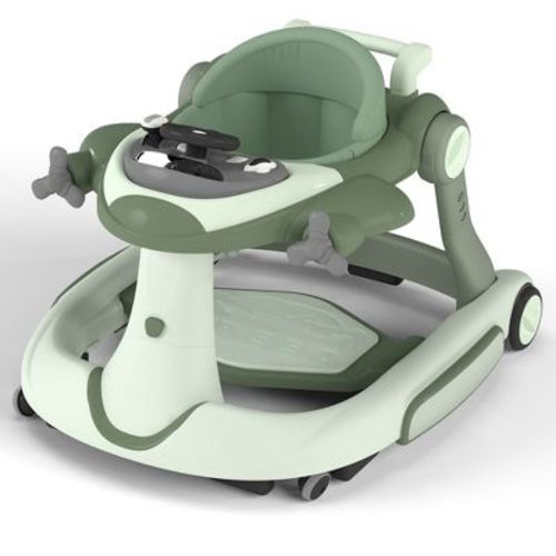 Kinder King 5-in-1 Baby Activity Walker, Convertible Push & Sit-in Walker with Adjustable Height, Foldable, Stable Design, Green