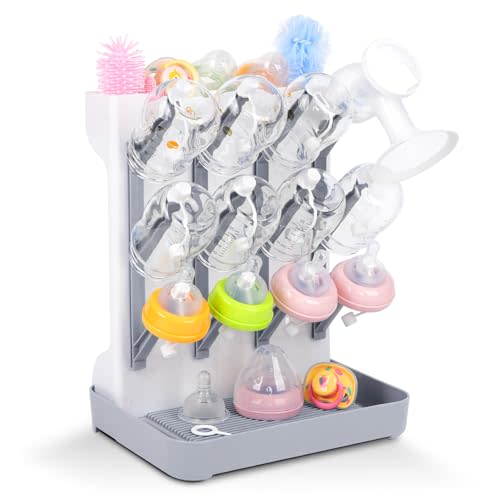 Nollapo Ultimate Baby Bottle Drying Station -Space Saving Standing Drying Rack for Baby Bottles Multi-Level Vertical Holder for Maximum Airflow & Storage