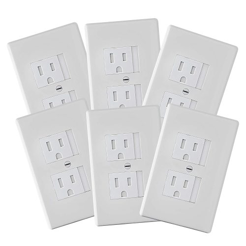 6-Pack Safety Innovations Self-Closing (1 Screw) Standard Outlet Covers - An Alternative To Wall Socket Plugs for Child Proofing Outlets, (White)
