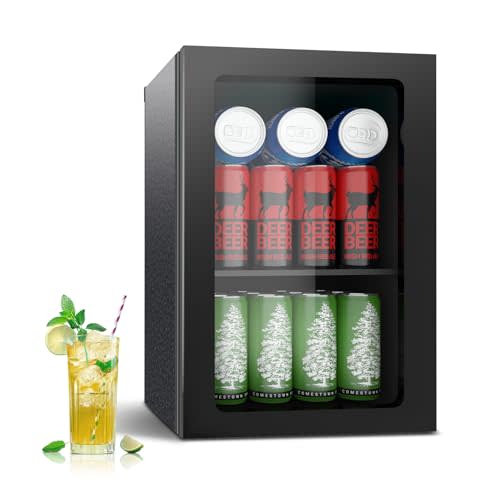 DOGHLY Beverage Refrigerator Cooler, 24 Can Mini Fridge Solid Door for Drinks Soda, Beer, or Wine - Small Refrigerator for Office Bedroom Home Bar, Adjustable Shelves, 0.9 Cu.Ft, Black
