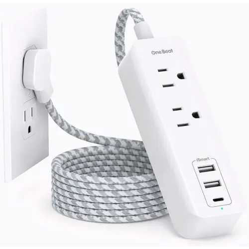 Cruise Essentials, USB C Travel Power Strip, Flat Plug Power Strip with 2 Outlets 3 USB Ports (1 USB C), 5ft Extension Cord Charging Station, Non Surge Protector for Cruise Ship, Travel, Home