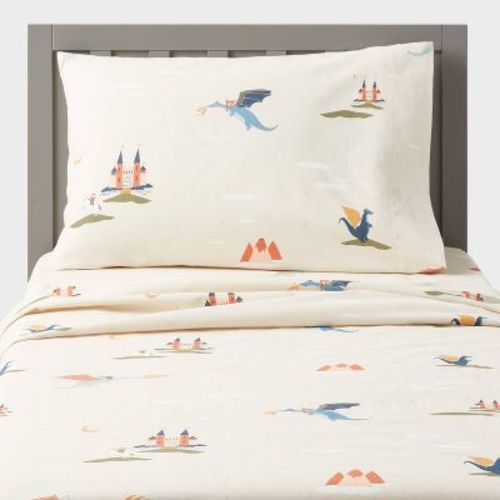 Toddler Dragon Cotton Kids' Sheet Set - Pillowfort™: Oeko-tex Certified, 3-piece Bedding, Standard Crib/toddler