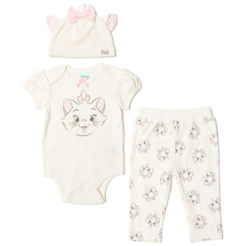 Disney Classics Marie Infant Baby Girls 3 Piece Outfit Set: Bodysuit Pants Hat White 12 Months