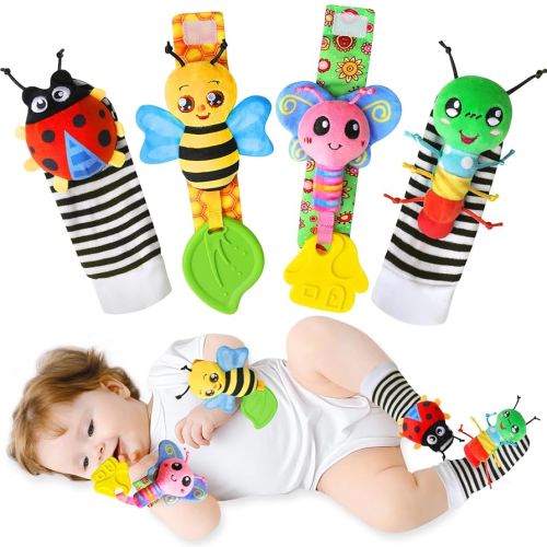 Baby Toys 0-6 Months,Baby Rattles Toy 0-12 Months, Baby Wrist Rattle Socks & Foot Finder - Newborn Toys Hand & Feet Toy for 0-12 Months,Teething Toy for Infants, Shower Gifts for Newborn Boys Girls