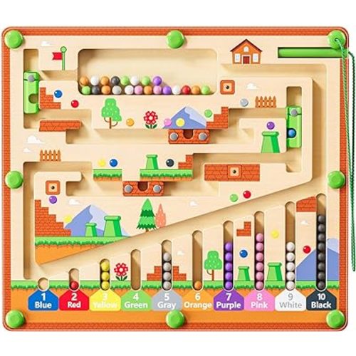 Montessori Toys,Magnetic Color and Number Maze,Wooden Toys for Ages 2-4,Toddler Fine Motor Skills Toys for Boys Girls