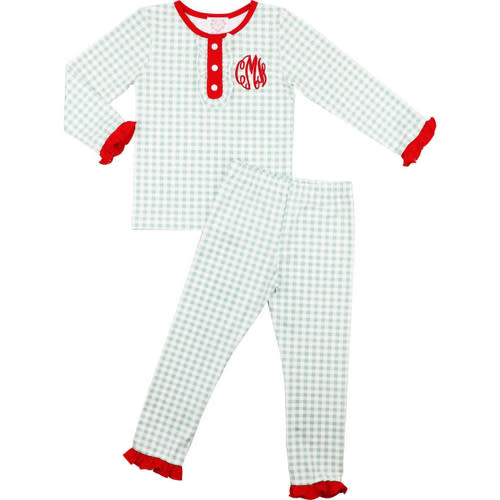 Red And Green Check Ruffle Pajamas 9 mo