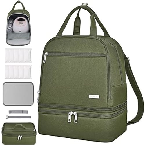 DERJUNSTAR Breast pump travel bag, Spectra Pump Backpack, Mini Pumping Bags with Pockets for Working Mom, Compatible with Spectra S1, S2, Green