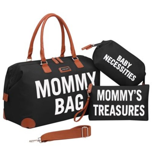 Kabaqoo Diaper Bag with Zipper, Mommy Bag for Hospital Maternity with 2 Organizing Pouches Black