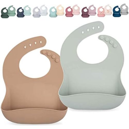 Silicone Bib Set - Adjustable Waterproof Bibs - Set of 2