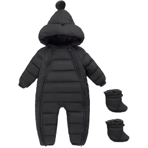Baby Snowsuit Newborn Winter Unisex Jumpsuit Infant Hooded Double Zipper Romper Girls Boys Warm Outwear