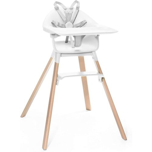 Stokke Clikk High Chair, White - All-in-One High Chair with Tray + Harness - Light, Durable & Travel Friendly - Ergonomic with Adjustable Features - Best for 6-36 Months or Up to 33 lbs