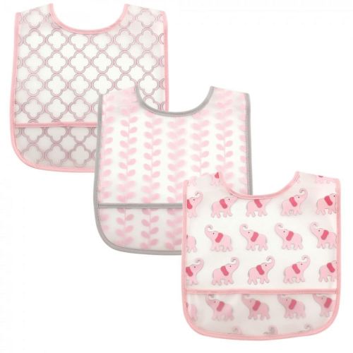 Luvable Friends Baby Girl Waterproof PEVA Bibs 3pk, Girl Elephant, One Size