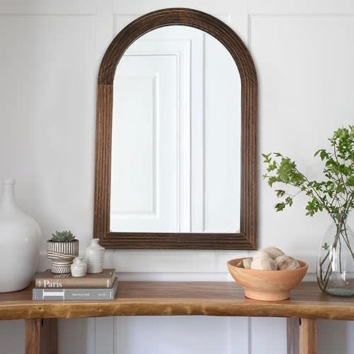 LOSOUR Arched Mirror, Farmhouse Decor Solid Wood Frame Wall Mirror (Coffee, 20inch*30inch)