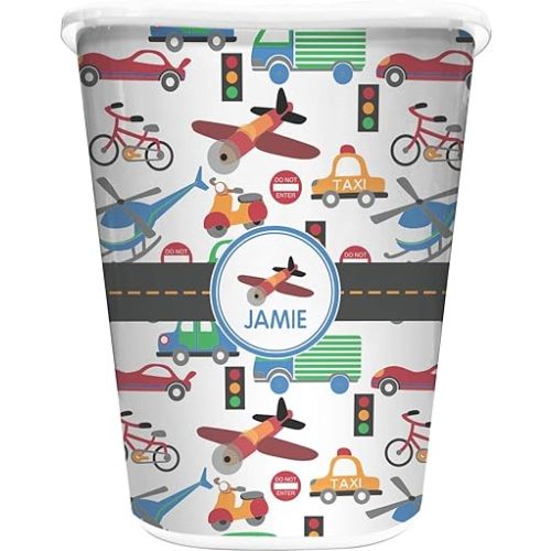 Personalized Transportation Waste Basket - Double Sided (White)