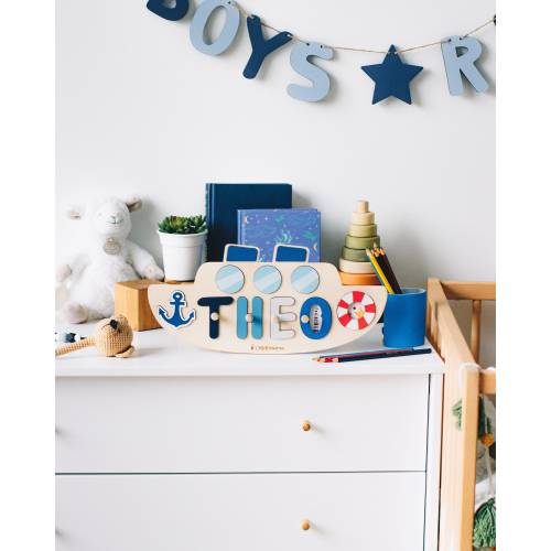 Boat Name Puzzle, Baby Boy Gift, Nautical Nursery, Wooden Toys, Toddler Gift, 1st Birthday Gift, Baby Shower Gift, Personalized Kids Toys