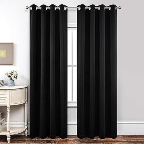 Joydeco 84 Inch Blackout Curtains for Bedroom - Thermal Insulated Room Darkening Light Blocking Curtains with Grommets, Noise Reducing & Wrinkle-Free Drapes for Living Room Windows, 2 Panels