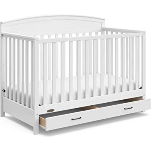 Graco Benton 5-in-1 Convertible Crib with Drawer (White) - Converts from Baby Crib to Toddler Bed, Daybed and Full-Size Bed, Fits Standard Full-Size Crib Mattress, Adjustable Mattress Support Base