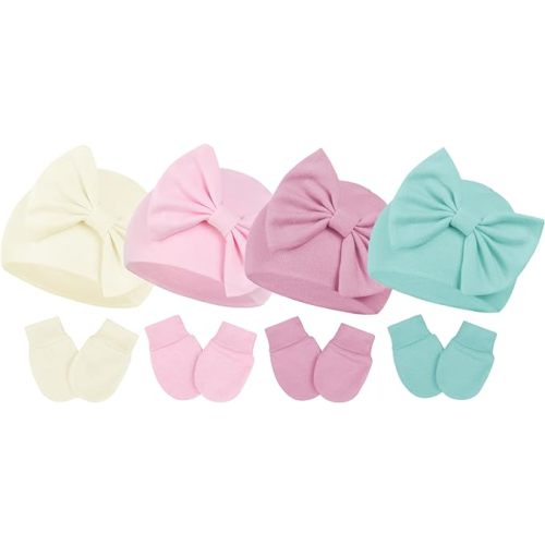 Century Star Newborn Girls Hats Baby Hat and Mitten Set Big Bow Knit Infant Headbands Winter Baby Hat for Girls