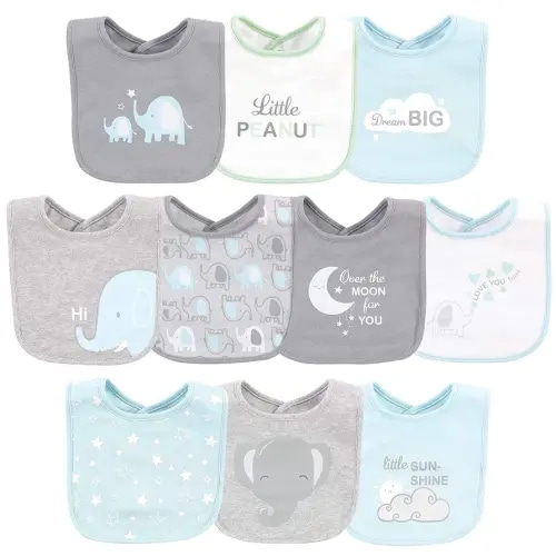 Luvable Friends Unisex Baby Interlock Cotton Drooler Bibs, Boy Basic Elephant, One Size