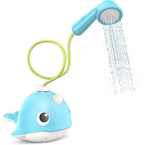 KINDIARY Bath Toy, Narwhal Baby Bath Shower Head, Battery Operated Bathtub Water Pump with Trunk Spout Rinser for Infants Toddlers Kids, Super Fun in Tub or Sink for Boys Girls