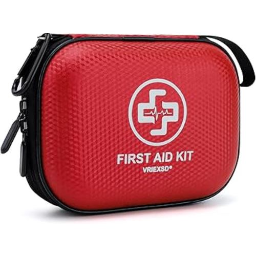 Mini First Aid Kit - 150 Piece Small Waterproof Hard Shell Medical Kit for Home, Car, Travel, Camping, Truck, Hiking, Sports, Office, Vehicle & Outdoor Emergencies- Small First Aid Medical Kit (Red)