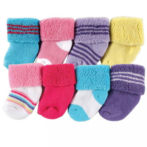Luvable Friends Baby Girl Newborn and Baby Terry Socks, Pink Purple, 0-6 Months