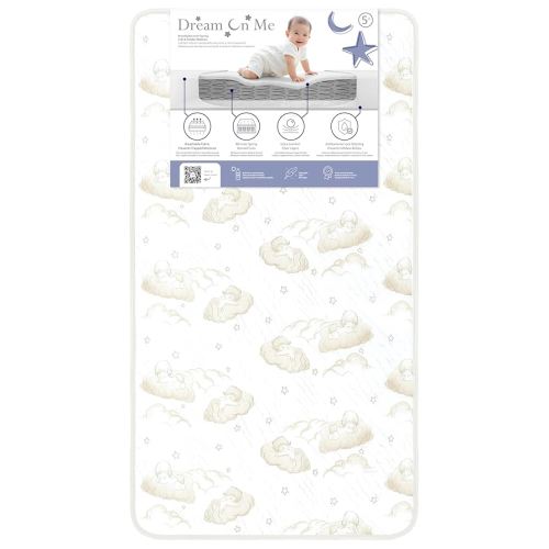 Dream On Me Twilight 5” 2-in-1 Breathable Spring Coil Crib and Toddler Bed Mattress Firm, Plush with Reversible Design I Greenguard Gold and JPMA Certified, White