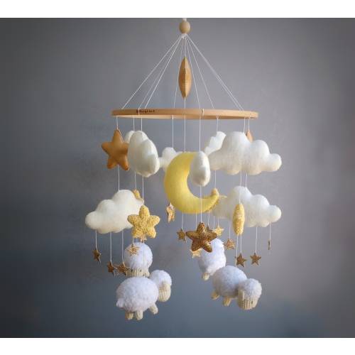 Sheep Mobile - Baby Crib Mobile - Sheeps Mobile - Clouds Nursery Decor - Expecting Mom Gift - Gender Neutral