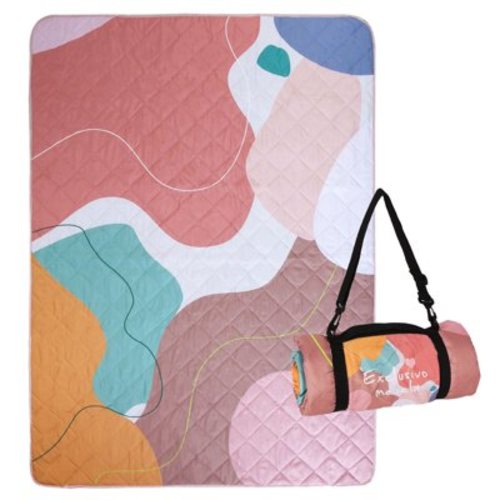 Exclusivo Mezcla Waterproof Picnic Blankets 3-Layer 60"x 80" Large Sandproof Beach Blanket Foldable Outdoor Blanket for Camping on Grass Picnic Mat, Abstract Pink