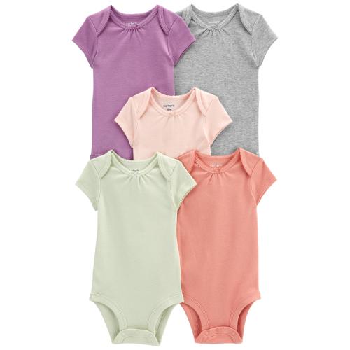 Baby 5-Pack Short-Sleeve Solid Bodysuits - Style,Multi